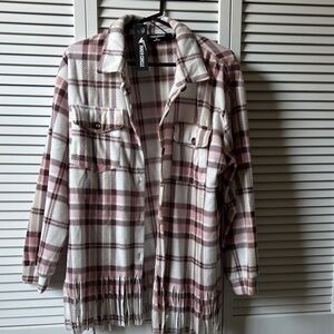 Women's Plaid Button Down Shirt - White and Pink